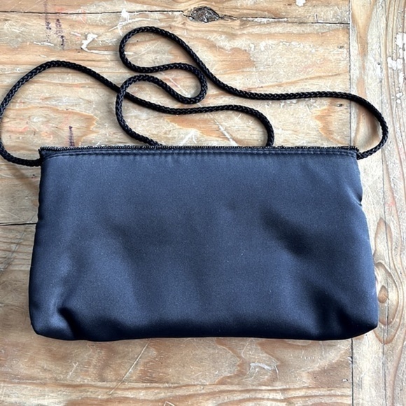 VINTAGE Delill Black Beaded Satin Envelope Clutch Evening Purse - Picture 7 of 11